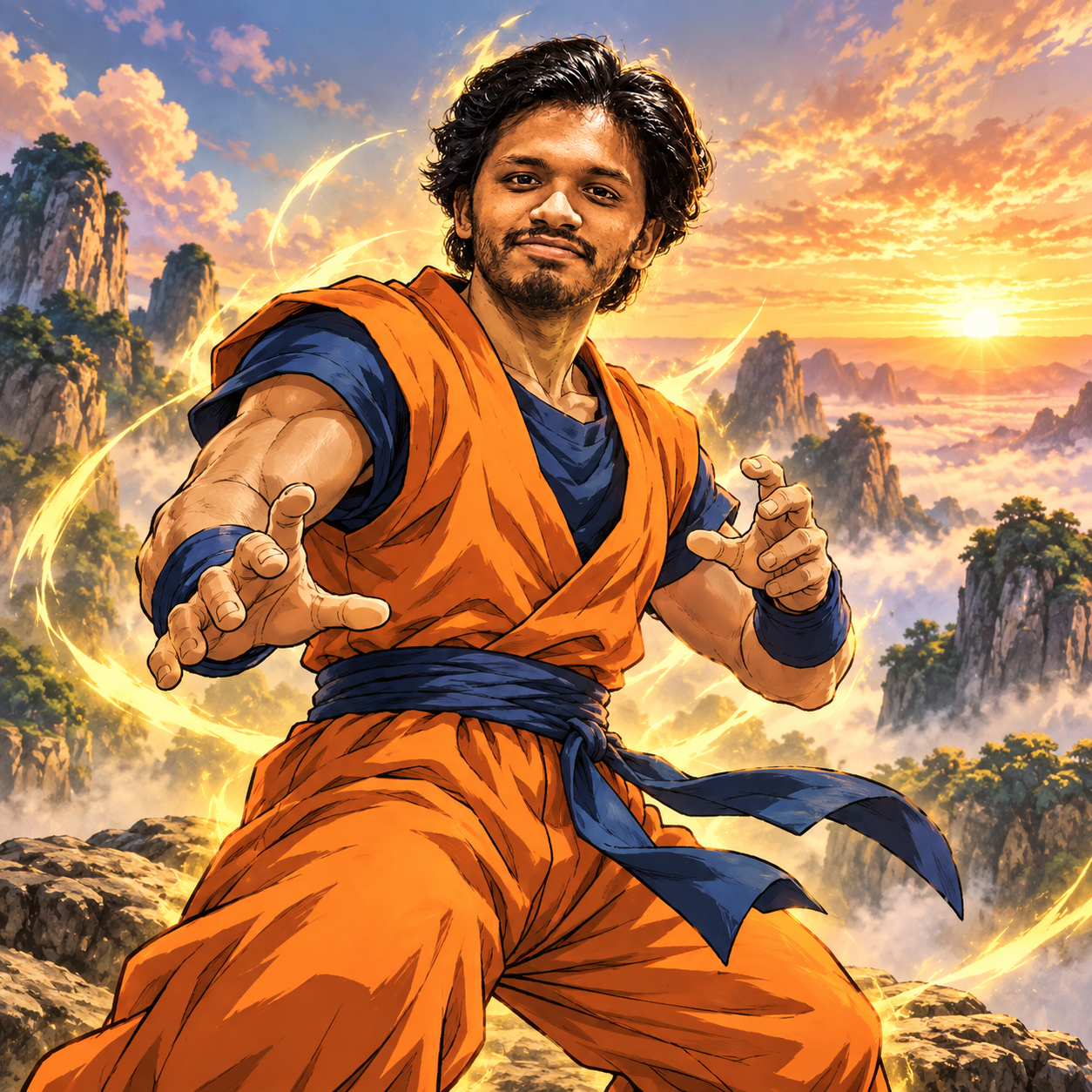 Shihab portraying Goku in an anime-inspired costume, keeping his own facial identity